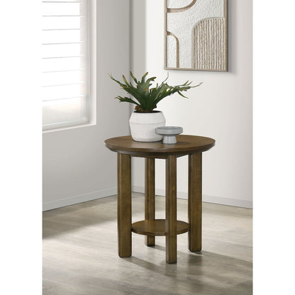 Ottowa Round Wood Side End Table with Shelf Brown