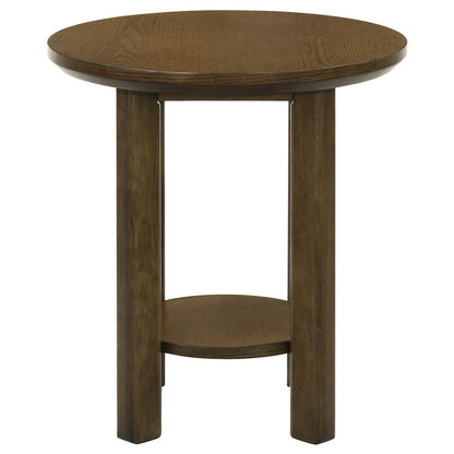 Ottowa Round Wood Side End Table with Shelf Brown