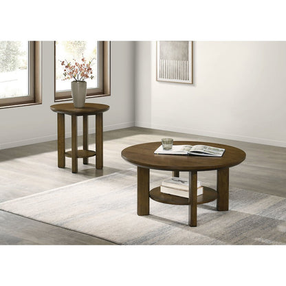Ottowa Round Wood Side End Table with Shelf Brown
