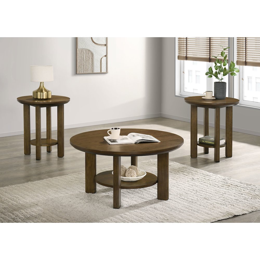 Ottowa 3-piece Round Wood Coffee Table Set Brown