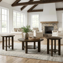 3-Piece Brown Round Wood Coffee Table Set with End Tables and Durable Design