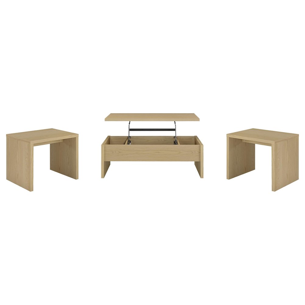Canoga 3-piece Lift Top Cocktail Coffee Table Set Light Oak