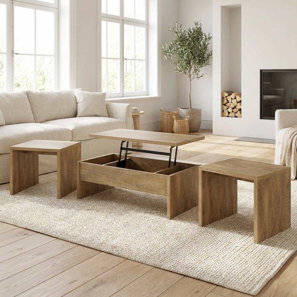 Rustic Brown 3-Piece Lift-Top Coffee Table Set with Rectangular Design