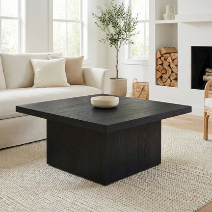 Square Black Engineered Wood Cocktail Coffee Table, Plastic Glide