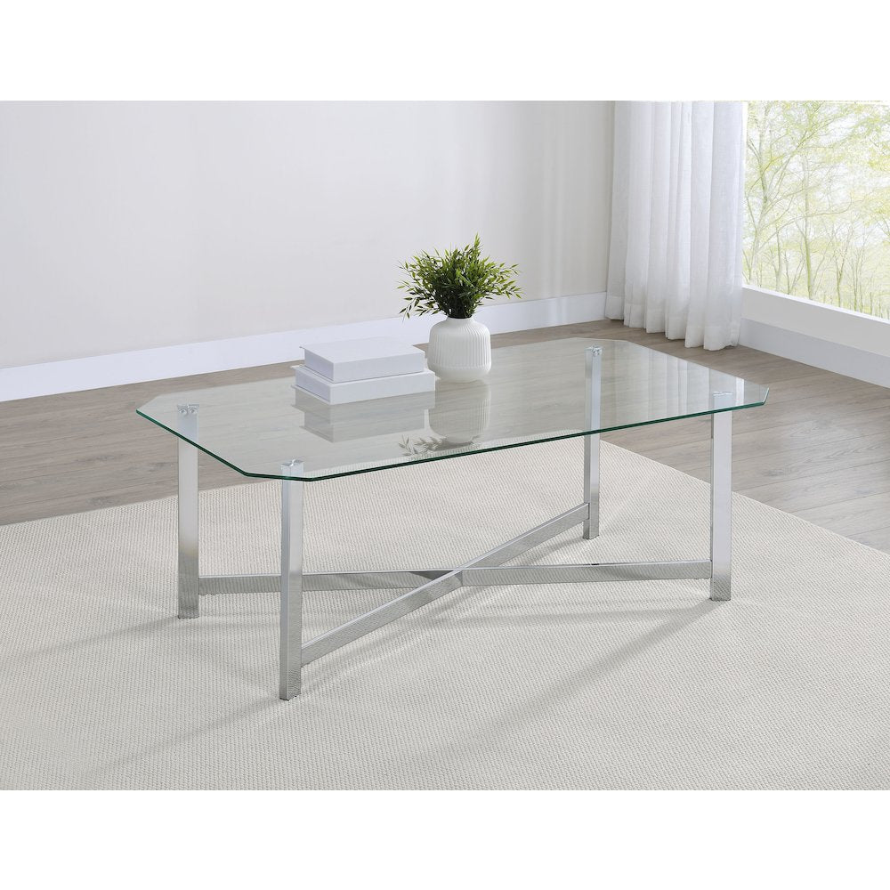 Cronin Rectangular Tempered Glass Top Cocktail Coffee Table Chrome