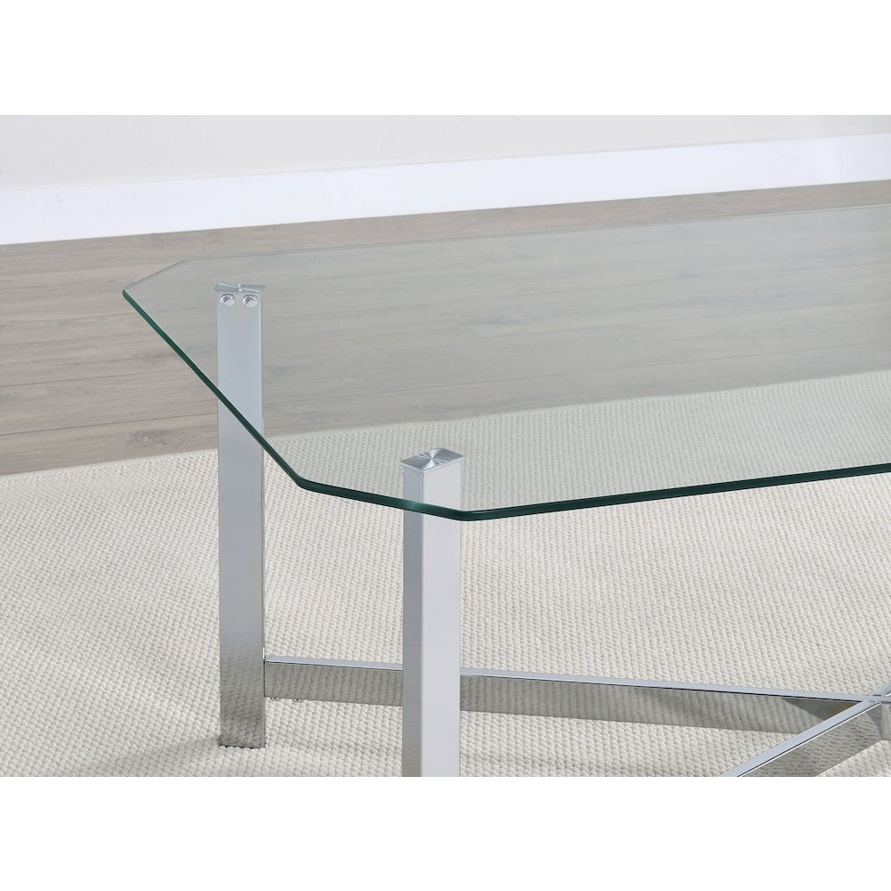 Cronin Rectangular Tempered Glass Top Cocktail Coffee Table Chrome
