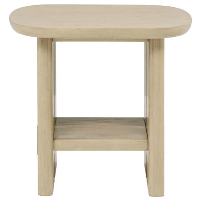 Kailani Coastal Square End Side Table with Shelf Beige Oak