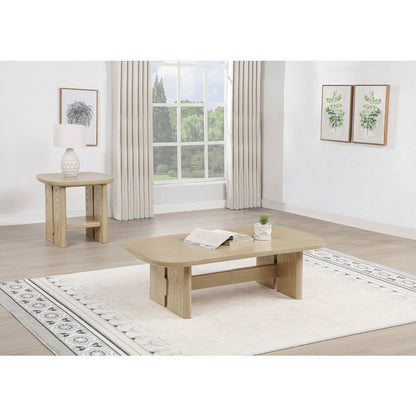 Kailani 2-piece Coastal Coffee and End Table Set Beige Oak