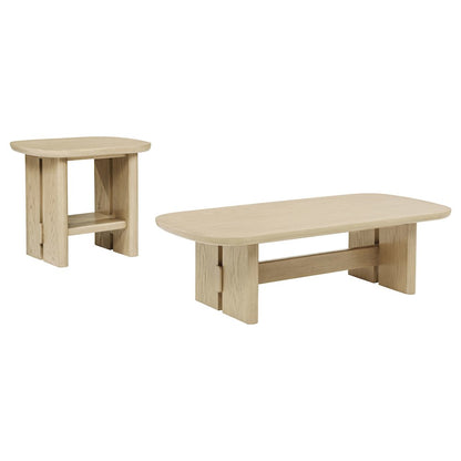 Kailani 2-piece Coastal Coffee and End Table Set Beige Oak