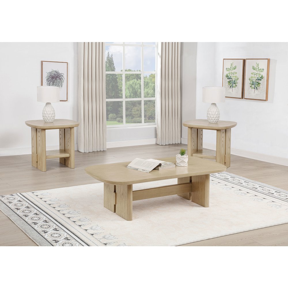 Kailani 3-piece Coastal Coffee and End Table Set Beige Oak