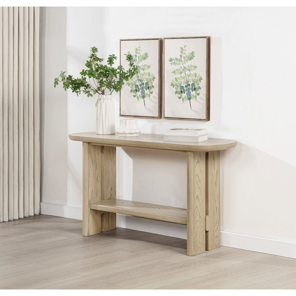 Kailani Coastal Sofa Console Table with Shelf Beige Oak