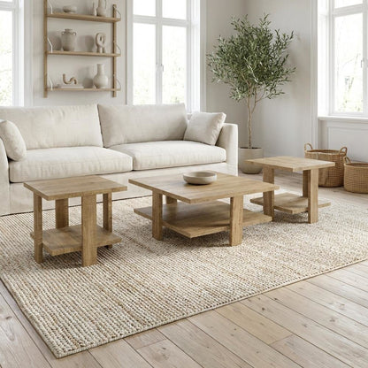 Brown 3-Piece Round Coffee and End Table Set with Plastic Glide
