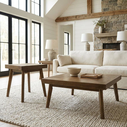 Walnut 2-Piece Square Coffee and End Table Set with Mid-Century Modern Design