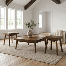 3-Piece Walnut Square Coffee and End Table Set with Mid-Century Modern Design