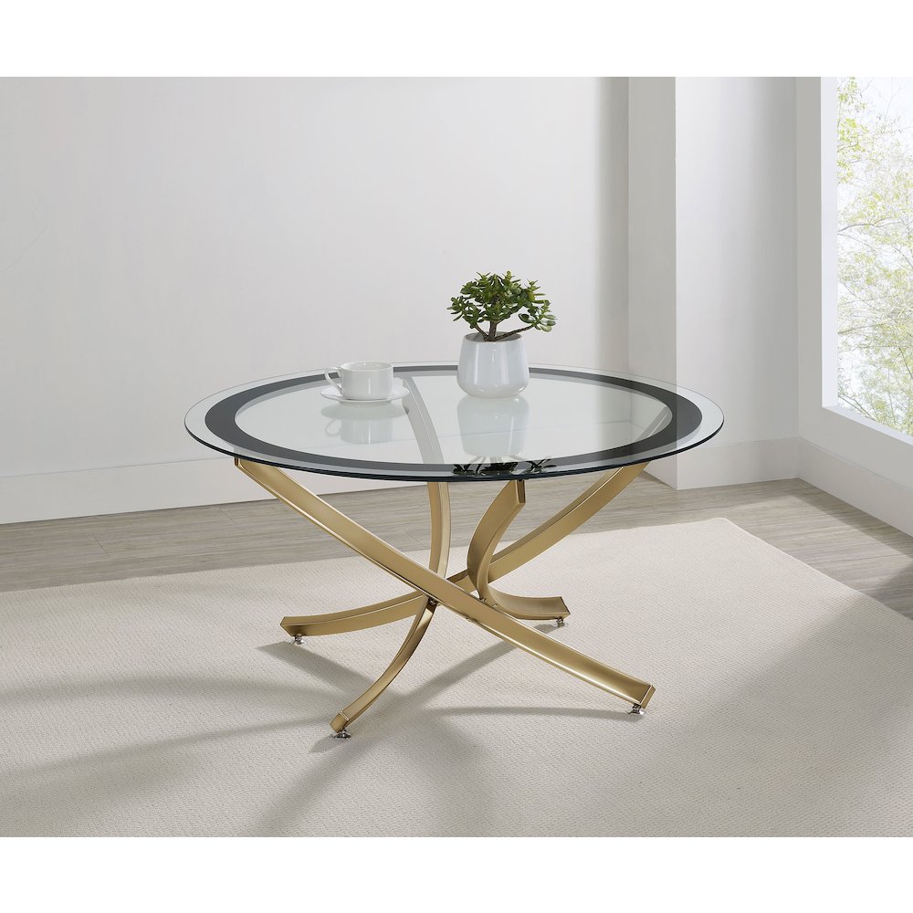 Brooke Round Glass Top Coffee Table Metal Base Brass