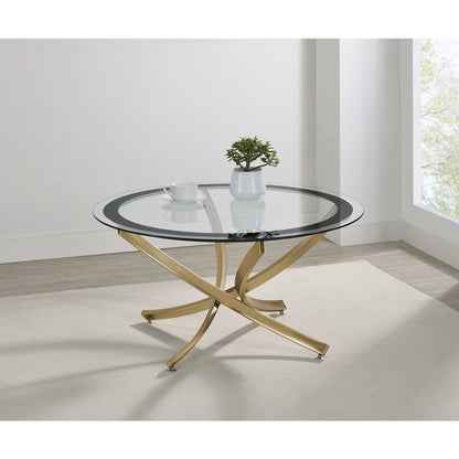 Brooke Round Glass Top Coffee Table Metal Base Brass