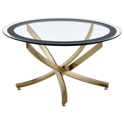 Brooke Round Glass Top Coffee Table Metal Base Brass