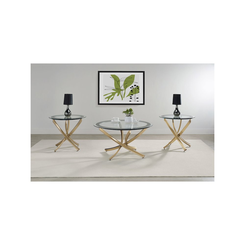 Brooke Round Glass Top Coffee Table Metal Base Brass