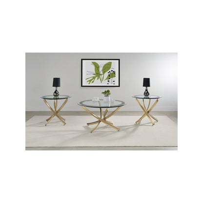 Brooke Round Glass Top Coffee Table Metal Base Brass