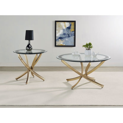 Brooke 2-piece Round Glass Top Coffee Table Set Brass
