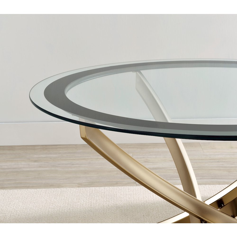 Brooke 2-piece Round Glass Top Coffee Table Set Brass