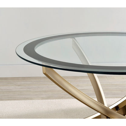 Brooke 2-piece Round Glass Top Coffee Table Set Brass