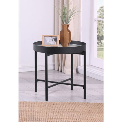 Ozella Round End Side Table with Recessed Top Sandy Black