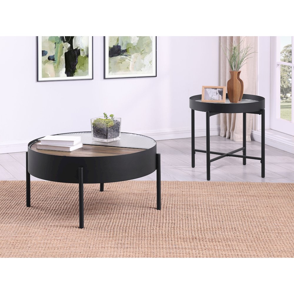 Ozella Round End Side Table with Recessed Top Sandy Black