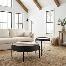 2-Piece Round Coffee and End Table Set Sandy Black Rustic Design