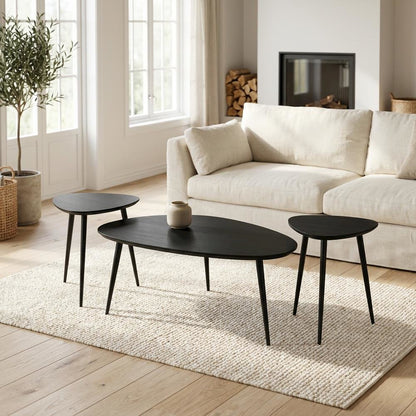 Black Triangular 3-Piece Coffee and End Table Set with Mid-Century Modern Design