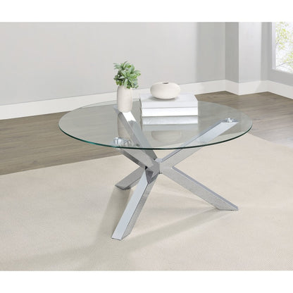 Kenzie Round Tempered Glass Top Cocktail Coffee Table Chrome