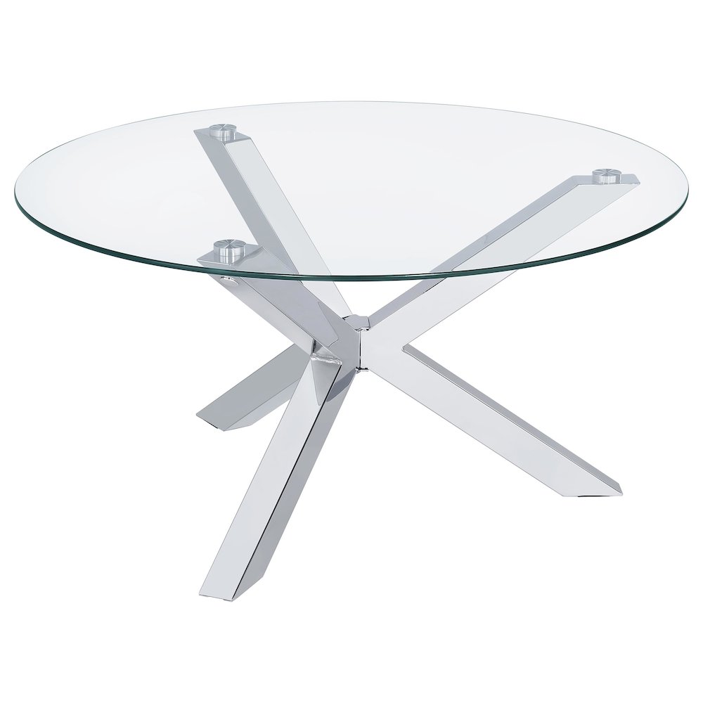 Kenzie Round Tempered Glass Top Cocktail Coffee Table Chrome