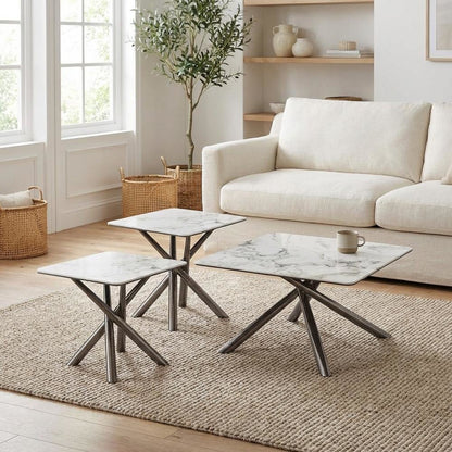 White 3-Piece Square Coffee and End Table Set Contemporary Design