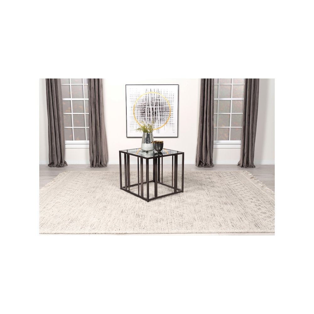 Adri Rectangular Glass Top Side End Table Black Nickel