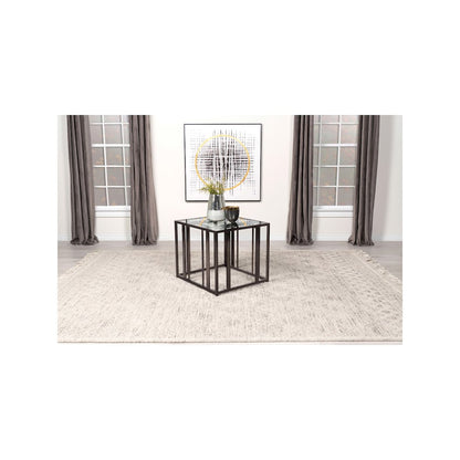 Adri Rectangular Glass Top Side End Table Black Nickel