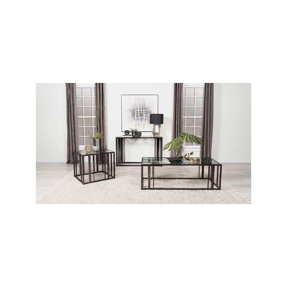 Adri Rectangular Glass Top Side End Table Black Nickel