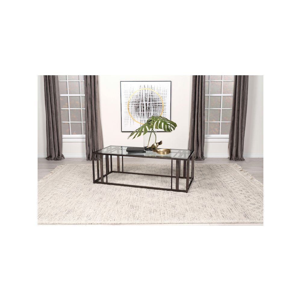 Adri Rectangular Glass Top Coffee Table Black Nickel