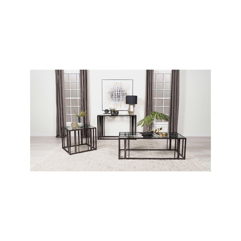 Adri Rectangular Glass Top Coffee Table Black Nickel