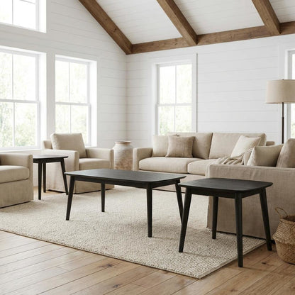 3-Piece Black Rectangular Coffee Table Set with Mid-Century Modern Style