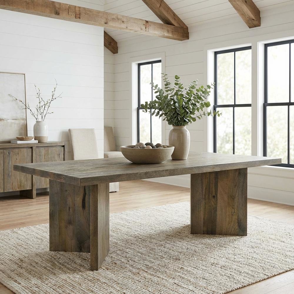 Rectangular Mango Brown Solid Wood Coffee Table Farmhouse Style