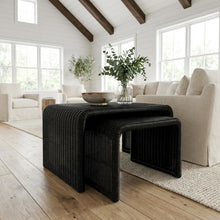 Black 2-Piece Rattan Coffee and End Table Set with Coastal Style, Durable Build