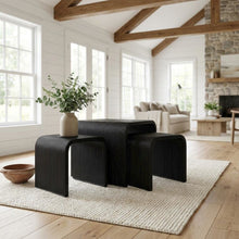 Black 3-Piece Square Coffee, End Table Set with Coastal Style, 200 lb Capacity