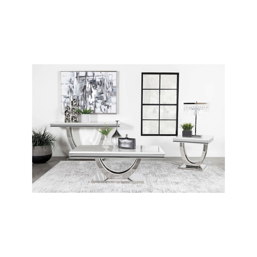 Kerwin Square Stone Top End Table White and Chrome
