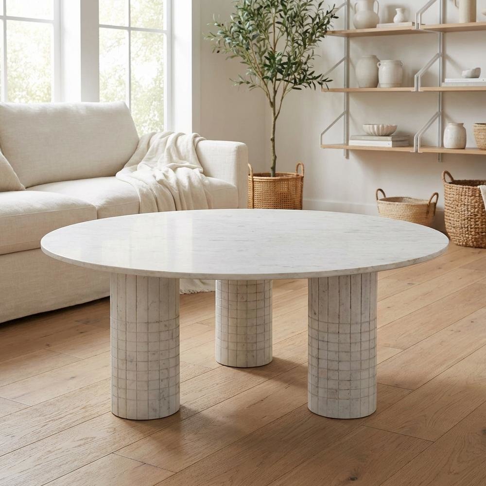 Round White Marble Coffee Table with Contemporary Design and Sturdy Build