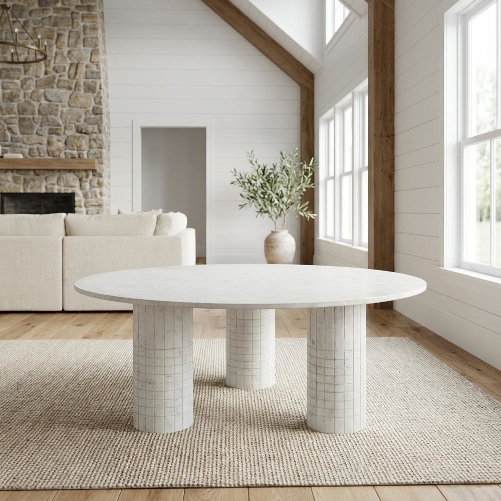 Round White Marble Coffee Table with Contemporary Design and Sturdy Build