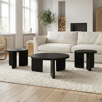 3-Piece Solid Wood Coffee and End Table Set, Round Tops, Contemporary Design