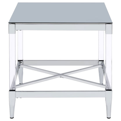 Lindley Square Tempered Mirror Acrylic Side End Table Chrome