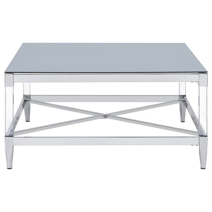 Lindley Square Tempered Mirror Acrylic Coffee Table Chrome