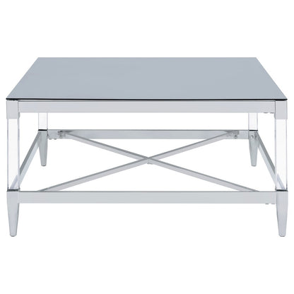 Lindley Square Tempered Mirror Acrylic Coffee Table Chrome