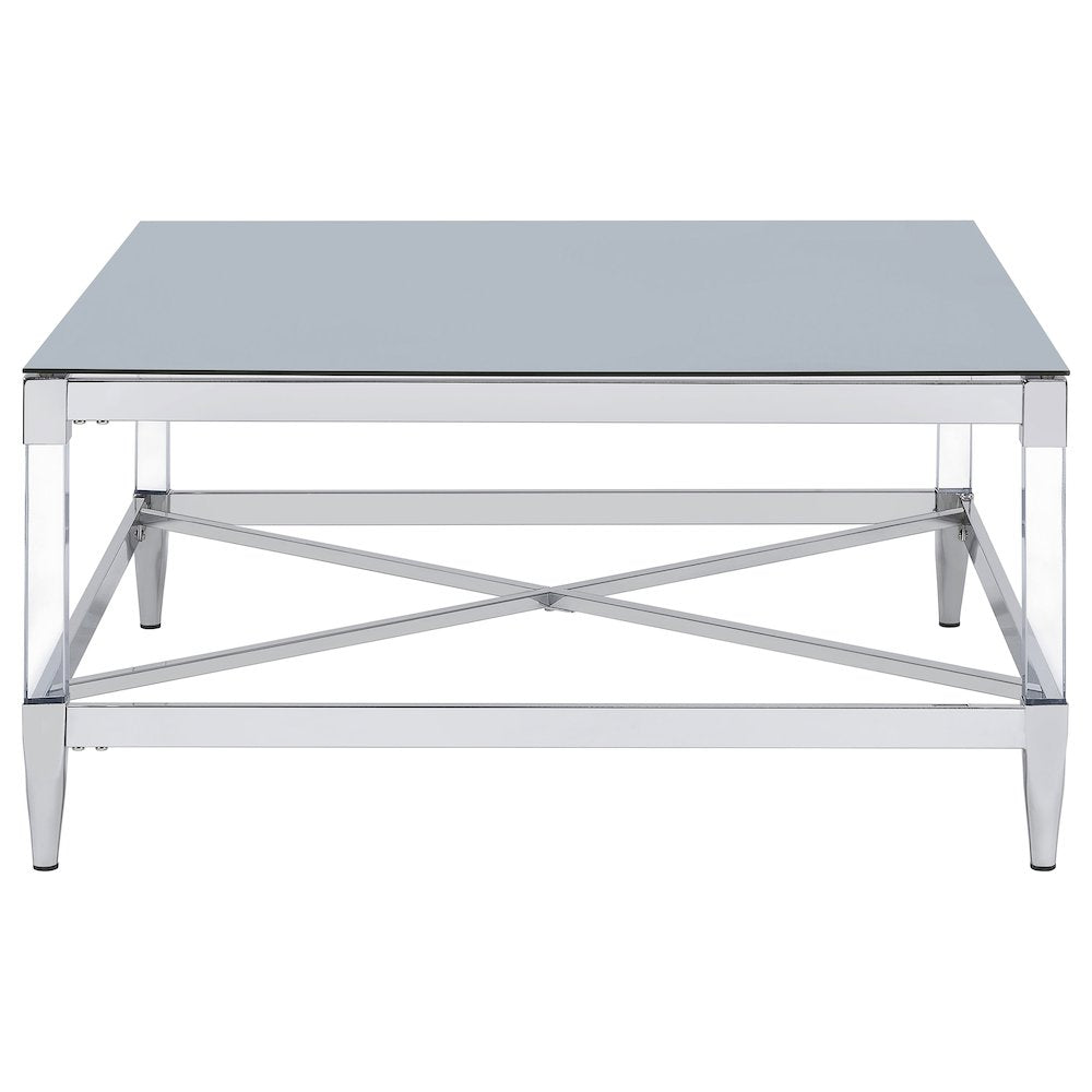 Lindley Square Tempered Mirror Acrylic Coffee Table Chrome
